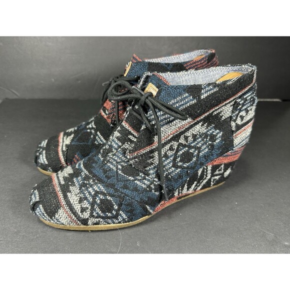 TOMS Boho Navajo Desert Wedge Booties in Aztec Jacquard Size 10 - Picture 3 of 12